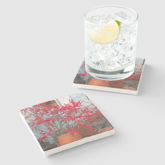 Red Winter Berries - Martha's Vineyard Steinuntersetzer (Seitenansicht)