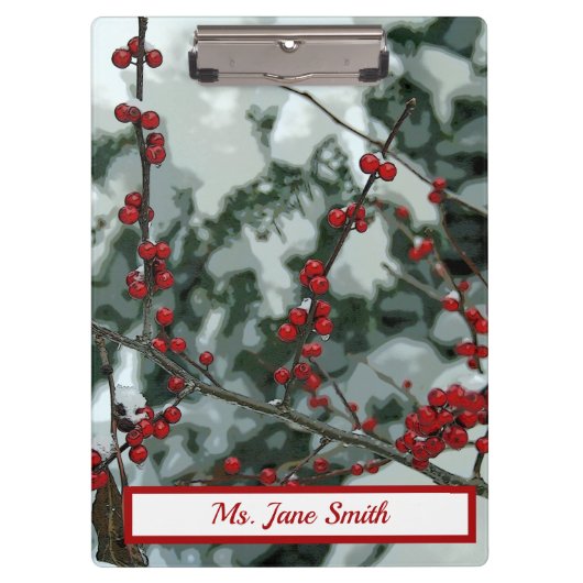 Red Winter Berries Weihnachtsfeiertag Clipboard Klemmbrett (Vorderseite)