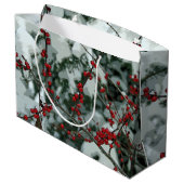 Red Winter Berries Weihnachtsgeschenktasche Große Geschenktüte (Rückseite Schrägansicht)
