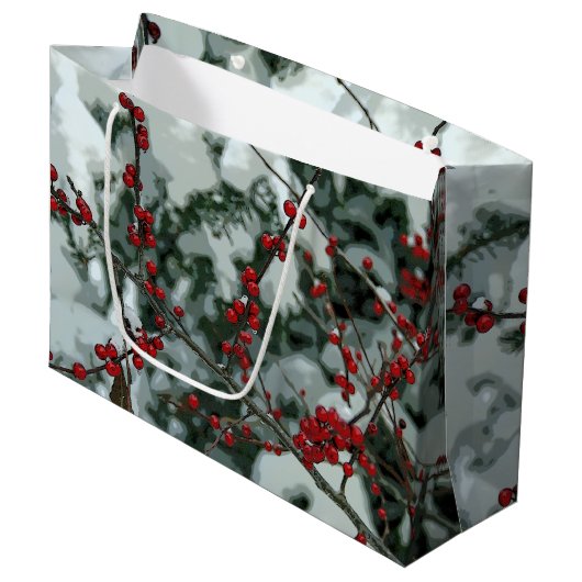 Red Winter Berries Weihnachtsgeschenktasche Große Geschenktüte (Vorderseite Schrägansicht)
