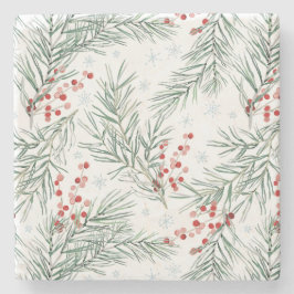 Red Winter Berry Botanische Weihnachten Steinuntersetzer