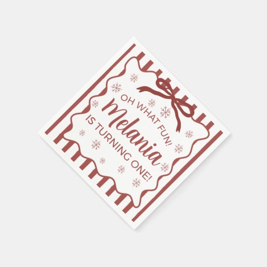 Red Winter Birthday Napkin Design Serviette (Ecke)