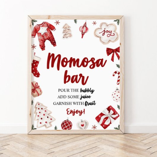 Red Winter Christmas Baby Dusche Momosa Bar Sign Poster