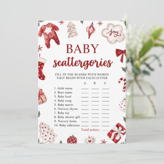 Red Winter Christmas Baby Shooting Scattegories Sp Einladung (Stehend Vorderseite)