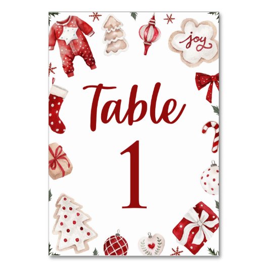 Red Winter Christmas Baby Showcard Tischnummer (Vorderseite)