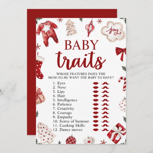 Red Winter Christmas Baby Shower Baby Tracks Spiel Einladung (Vorne/Hinten)
