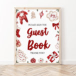 Red Winter Christmas Gästebuch Babydusche Schild<br><div class="desc">Red Winter Christmas Guest Book Baby Showspiel</div>