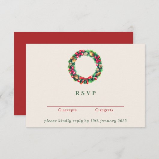 Red Winter Christmas Ornament | Kindly Reply Einladung (Vorne/Hinten)