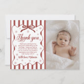 Red Winter First Birthday Photo Thank You Einladung (Vorderseite)