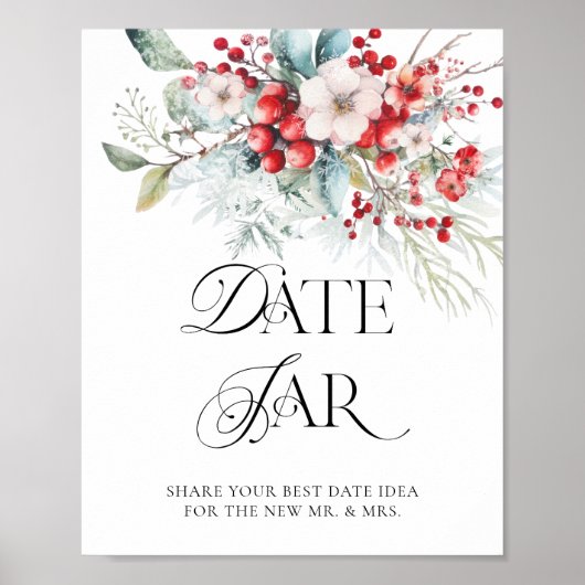 Red Winter Floral Bridal Date Night Ideas Date Jar Poster (Vorne)