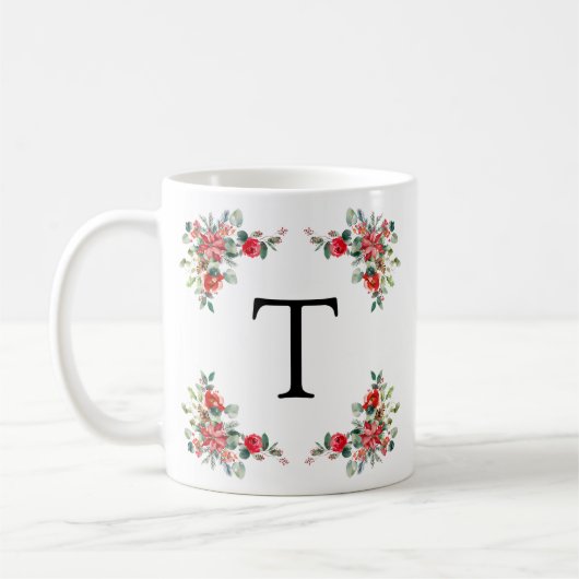 Red Winter Florals Monogram Kaffeetasse (Links)