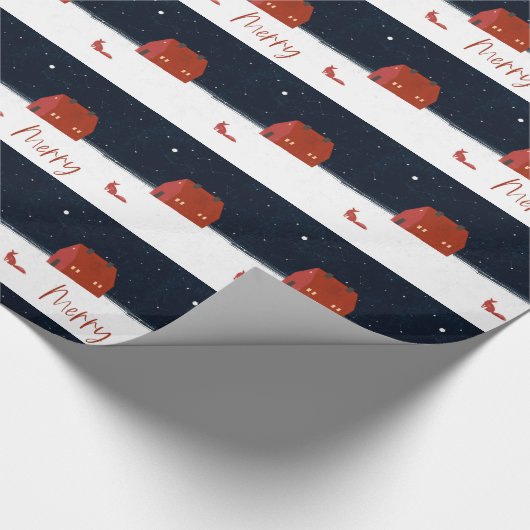 Red Winter Hütte Snowy Christmas Pattern Geschenkpapier (Ecke)