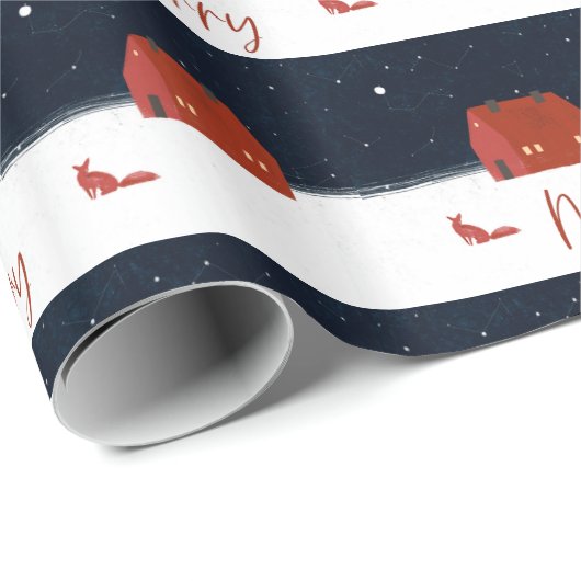 Red Winter Hütte Snowy Christmas Pattern Geschenkpapier (Rolleneckpunkt)