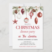 Red Winter Ornaments Abendessen Weihnachts Party Einladung (Vorderseite)