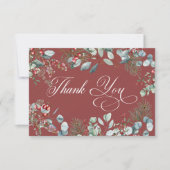 Red Winter Pine Berries Eucalyptus Wedding Dankeskarte (Vorderseite)