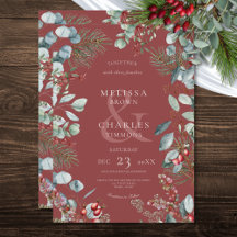 Red Winter Pine Berries Eucalyptus Wedding