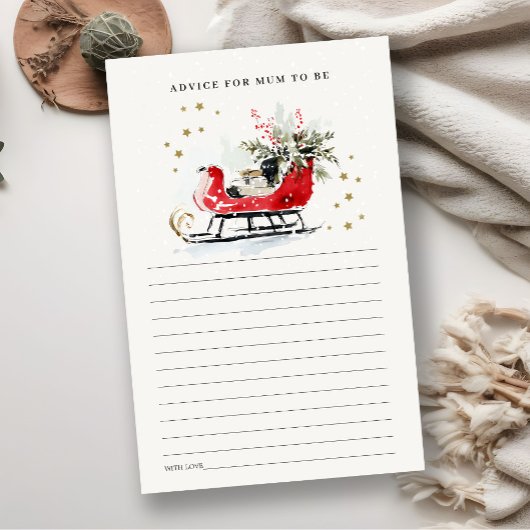 Red Winter Sleigh Advice For Mum To Be Baby Shower