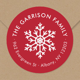Red Winter Snowflake Circle Rücksendeadresse Label Runder Aufkleber
