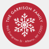 Red Winter Snowflake Circle Rücksendeadresse Label Runder Aufkleber (Vorderseite)