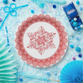 Red Winter Snowflake Lace Edge Pappteller (Party)