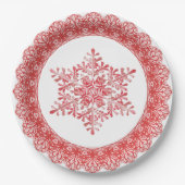Red Winter Snowflake Lace Edge Pappteller (Vorderseite)