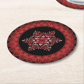 Red Winter Snowflake Lace Edge Runder Pappuntersetzer (Angewinkelt)