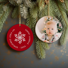 Red Winter Snowflakes Erste Weihnachtskugel Keramik Ornament