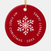 Red Winter Snowflakes Erste Weihnachtskugel Keramik Ornament (Vorne)