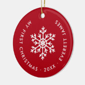 Red Winter Snowflakes Erste Weihnachtskugel Keramik Ornament (Links)