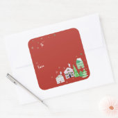 Red Winter Village zu Fuß vom Gift Wrap Quadratischer Aufkleber (Umschlag)