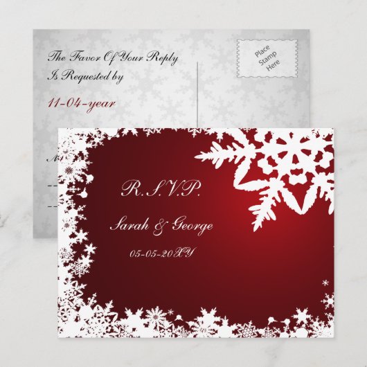 Red Winter Wedding Rsvp Karte (Vorne/Hinten)