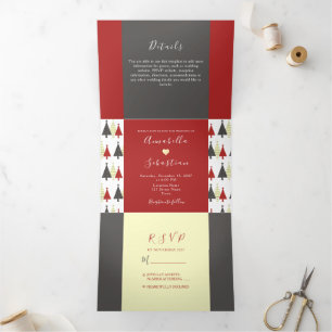 Red Winter Wedding Tri-Fold Einladung