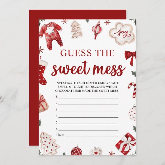 Red Winter Weihnachten Raten Sie das süße Mess Spi Einladung (Vorne/Hinten)