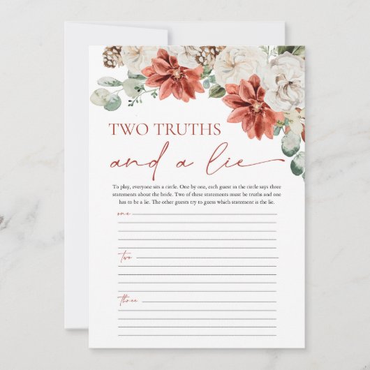 Red Winter Zwei Wahrheit und ein Brautparty-Spiel Einladung (Vorderseite)
