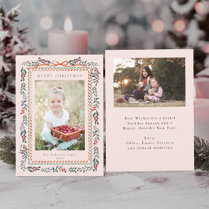 Red Winterberry Frame Christmas 2 Foto Rosa Rosa Feiertagskarte