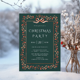 Red Winterberry Frame Christmas Party Green Einladung
