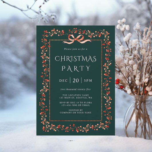 Red Winterberry Frame Christmas Party Green Einladung
