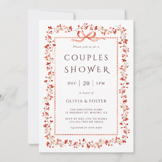 Red Winterberry Frame Couples Dusche Einladung (Vorderseite)