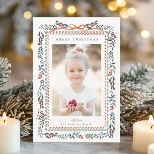 Red Winterberry Frame Frohe Weihnachts-Foto Feiertagskarte