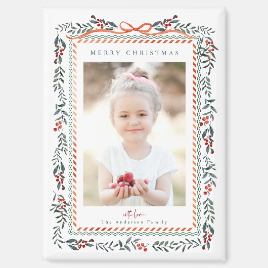 Red Winterberry Frame Frohe Weihnachts-Foto Magnet (Vorderseite)