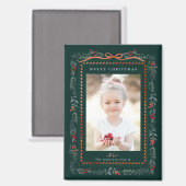 Red Winterberry Frame Green Christmas Foto Magnet (Vorderseite/Rückseite)