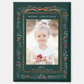 Red Winterberry Frame Green Christmas Foto Magnet (Vorderseite)