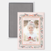 Red Winterberry Frame Pink Weihnachts-Foto Magnet (Vorderseite/Rückseite)