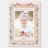 Red Winterberry Frame Pink Weihnachts-Foto Magnet (Vorderseite)