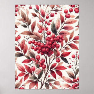 Red Winterberry Fruchtmuster Wasserfarbe Poster