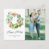 Red Winterberry und Juniper Wreath Foto Postkarte (Vorderseite)