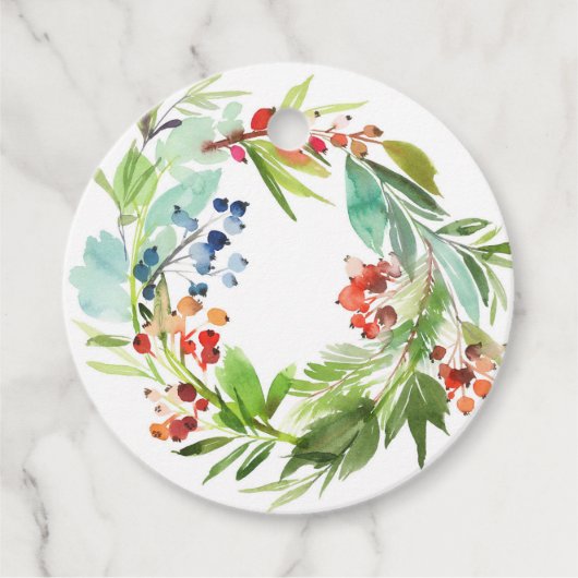 Red Winterberry und Juniper Wreath Weihnachten Geschenkanhänger (Vorderseite)