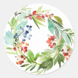 Red Winterberry und Juniper Wreath Weihnachten Runder Aufkleber