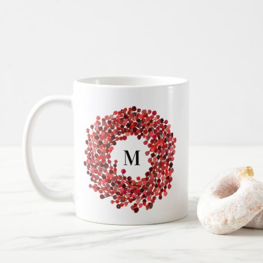 Red Winterberry Wreath Monogram Kaffeetasse (Mit Donut)