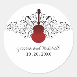 Red Wirbel Guitar Wedding Stickers